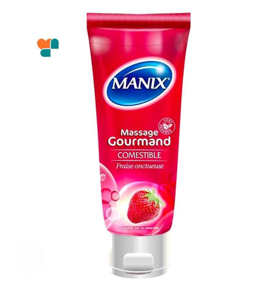  Manix Massage Gourmand Comestible Goût Fraise – 200ml